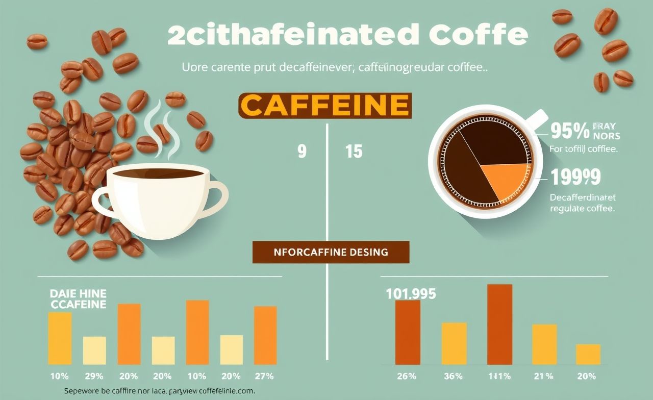 Descubra a diferença de cafeína entre café descafeinado e regular com esta infográfica envolvente e informativa.