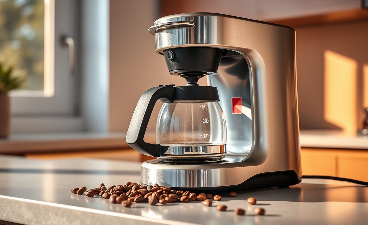Cafeteira elétrica impecável com carafe limpa e grãos frescos, destacando dicas de manutenção para otimizar seu uso. Cafeteira elétrica impecável com carafe limpa e grãos frescos, destacando dicas de manutenção para otimizar seu uso.