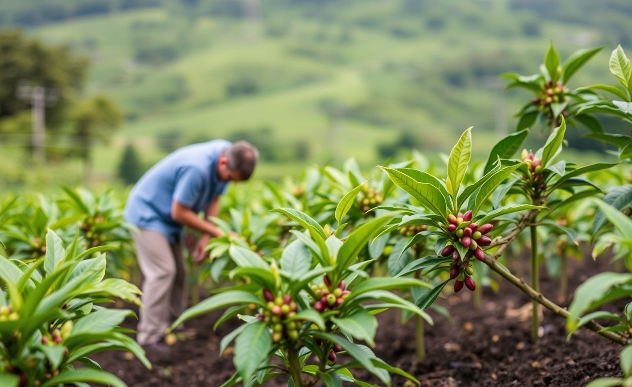 Explore as melhores técnicas de cultivo de café com plantas saudáveis e solo preparado em uma fazenda exuberante. Explore as melhores técnicas de cultivo de café com plantas saudáveis e solo preparado em uma fazenda exuberante.