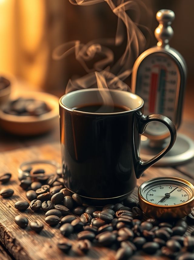 Desfrute do aconchego de uma xícara de café fumegante, cercada por grãos e uma atmosfera calorosa.