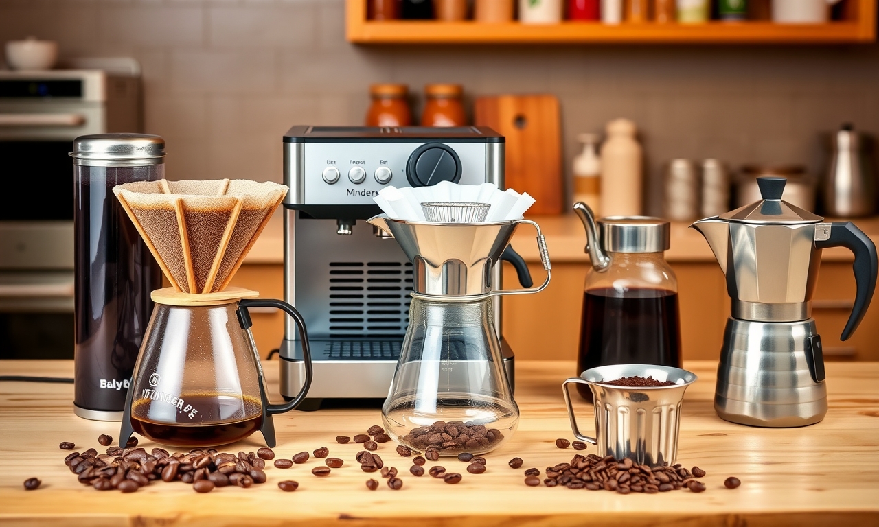 Fascinante coleção de métodos de preparo de café: prensa francesa, filtro, máquina espresso, coador vietnamita e muito mais. Fascinante coleção de métodos de preparo de café: prensa francesa, filtro, máquina espresso, coador vietnamita e muito mais.