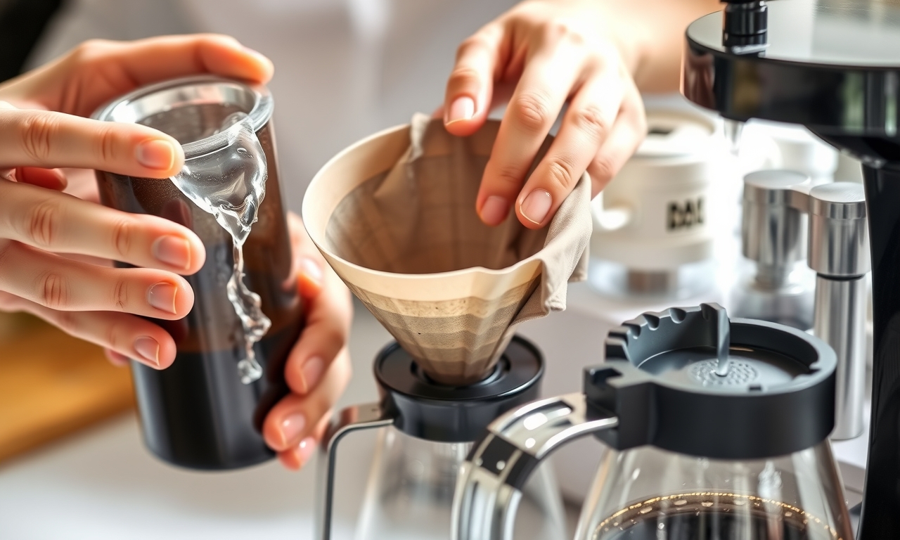 Higienização meticulosa de equipamentos de café: mãos experientes removendo resíduos e garantindo pureza em cada utensílio. Higienização meticulosa de equipamentos de café: mãos experientes removendo resíduos e garantindo pureza em cada utensílio.