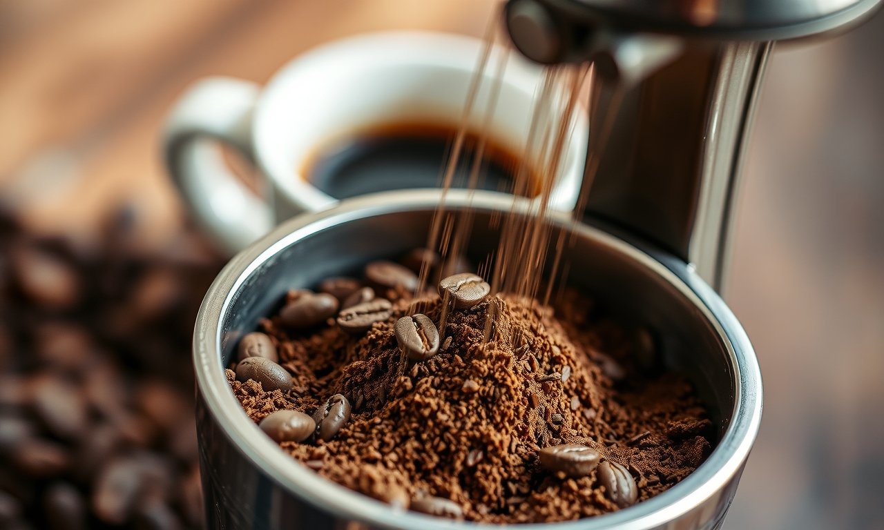 Fotografia macro revelando o processo artesanal de moagem de grãos de café, capturando o aroma e a textura única dos grãos frescos. Fotografia macro revelando o processo artesanal de moagem de grãos de café, capturando o aroma e a textura única dos grãos frescos.