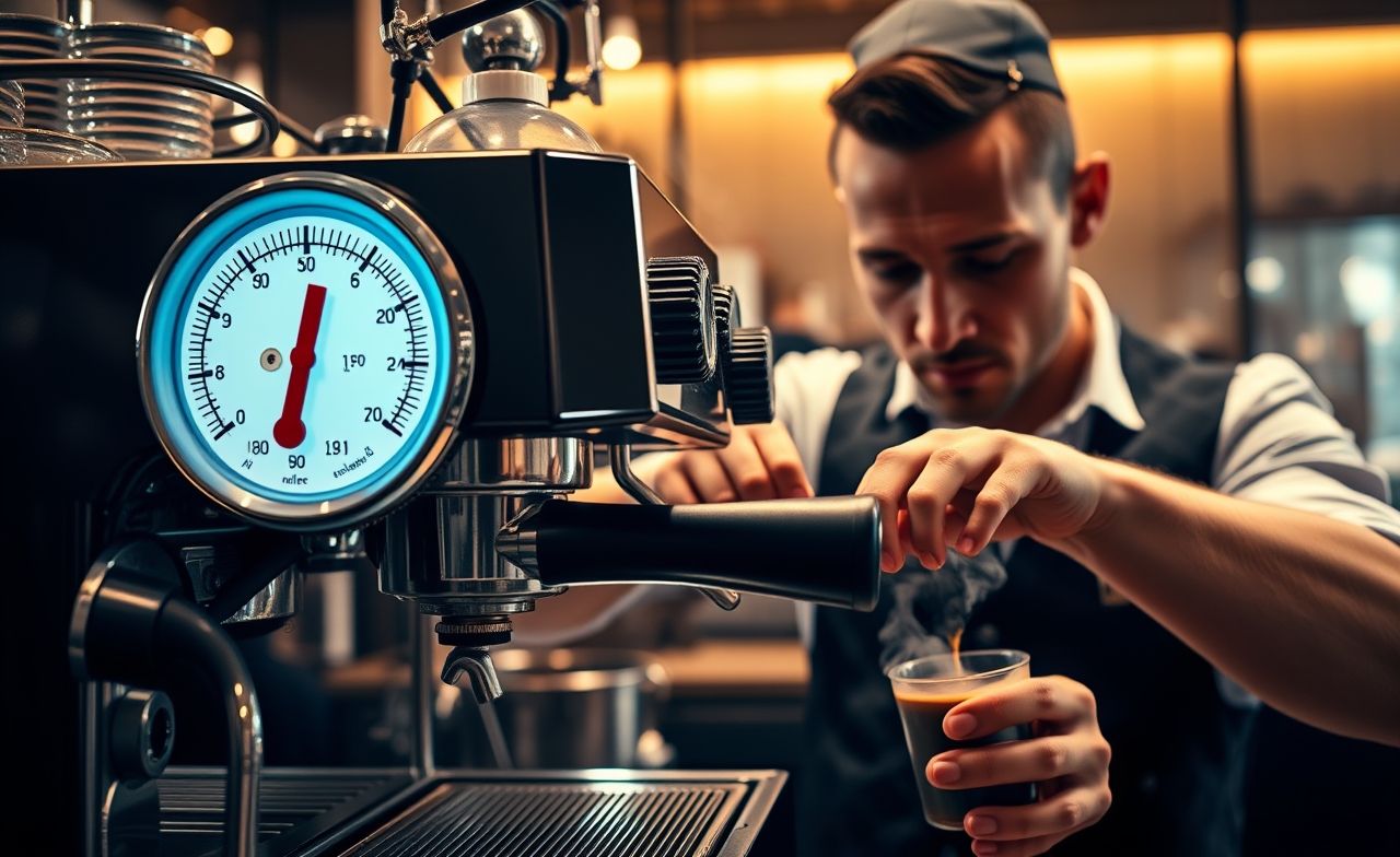 Descubra o segredo do espresso perfeito: controle de temperatura, máquina a vapor e habilidade do barista em ação. Descubra o segredo do espresso perfeito: controle de temperatura, máquina a vapor e habilidade do barista em ação.