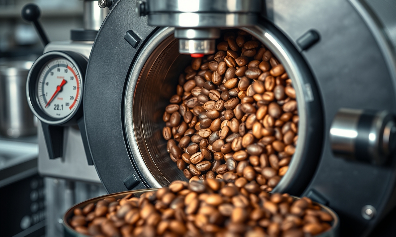 Descubra a arte da torrefação: grãos de café em transformação, equipamentos precisos e controle de temperatura em detalhes realistas. Descubra a arte da torrefação: grãos de café em transformação, equipamentos precisos e controle de temperatura em detalhes realistas.