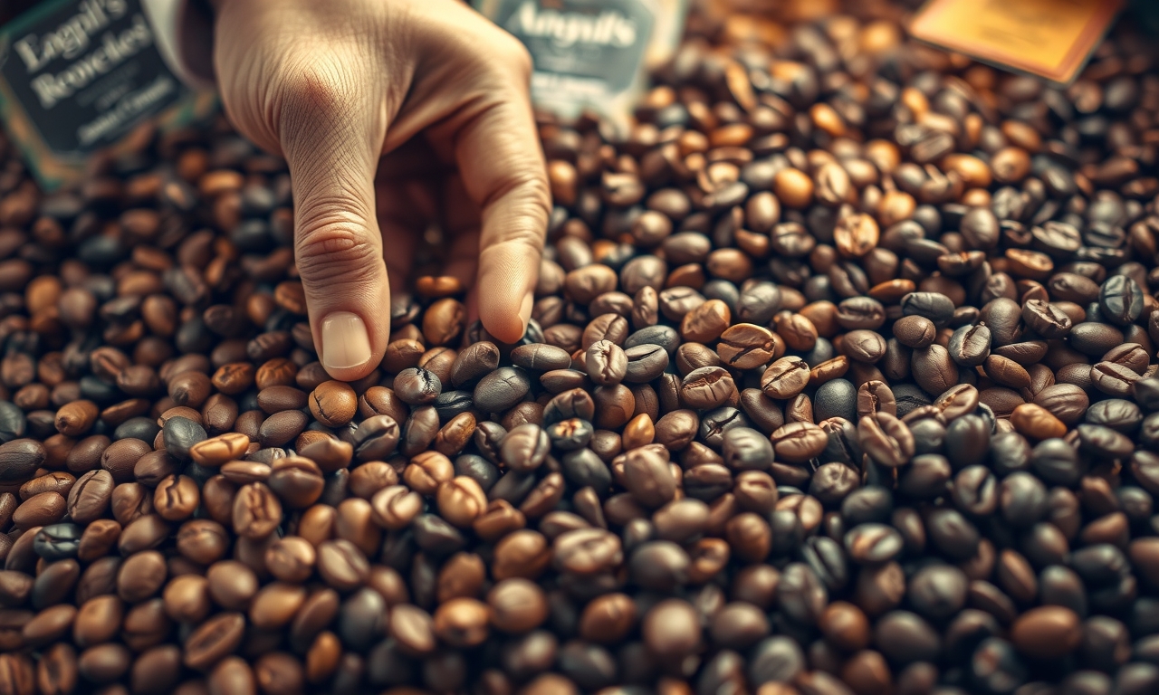 Seleção artesanal de grãos de café: mão experiente explorando diferentes tons de torra, revelando a arte e paixão por café. passos para preparar café perfeito