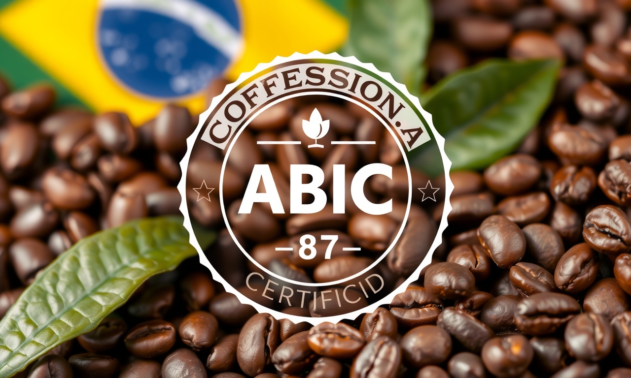 Selo oficial da ABIC destacando a excelência dos grãos brasileiros, simbolizando a qualidade e tradição do café nacional.