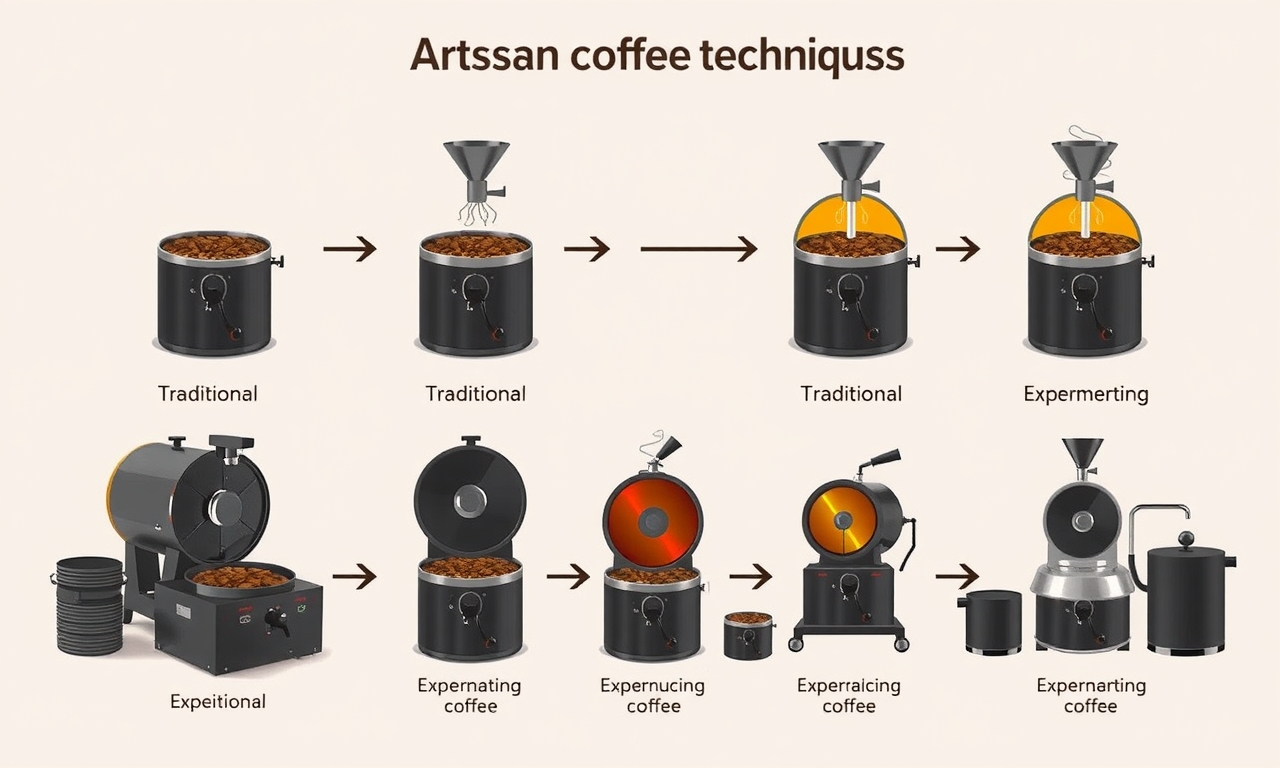 Descubra a arte da torrefação de café: métodos tradicionais e inovadores, equipamentos variados e tons quentes em um processo detalhado e envolvente. Descubra a arte da torrefação de café: métodos tradicionais e inovadores, equipamentos variados e tons quentes em um processo detalhado e envolvente.